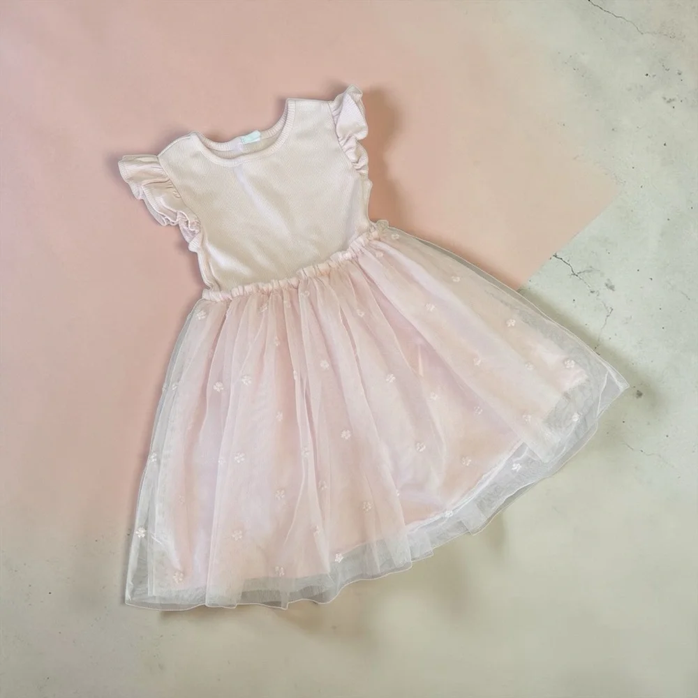 Baby Gap Pink Tulle Tutu Dress Sz 4T Flutter Ruffle Sleeve Princess Casual
